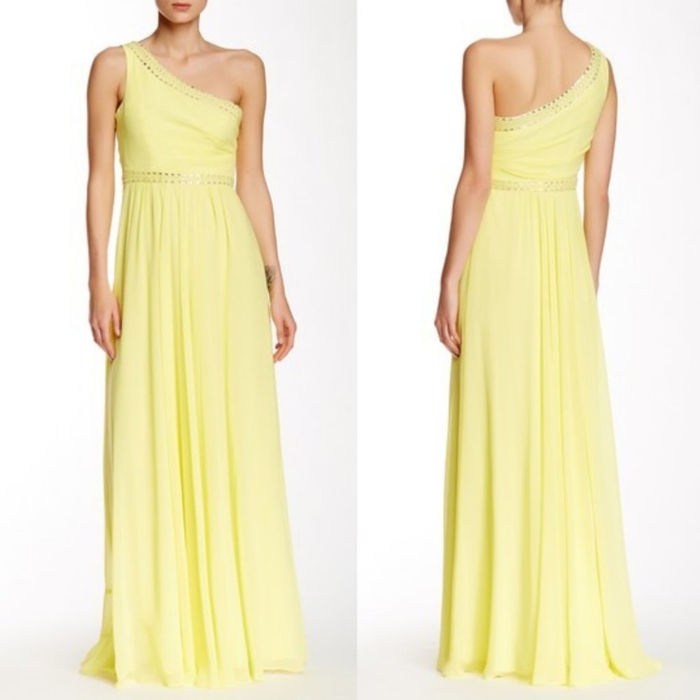 BCBG Danielle One Shoulder Prom Dress In Canary 4